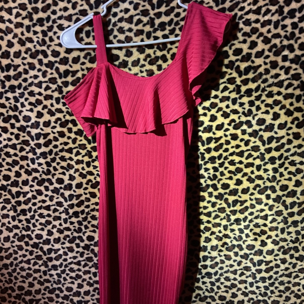 Red off the shoulder dress